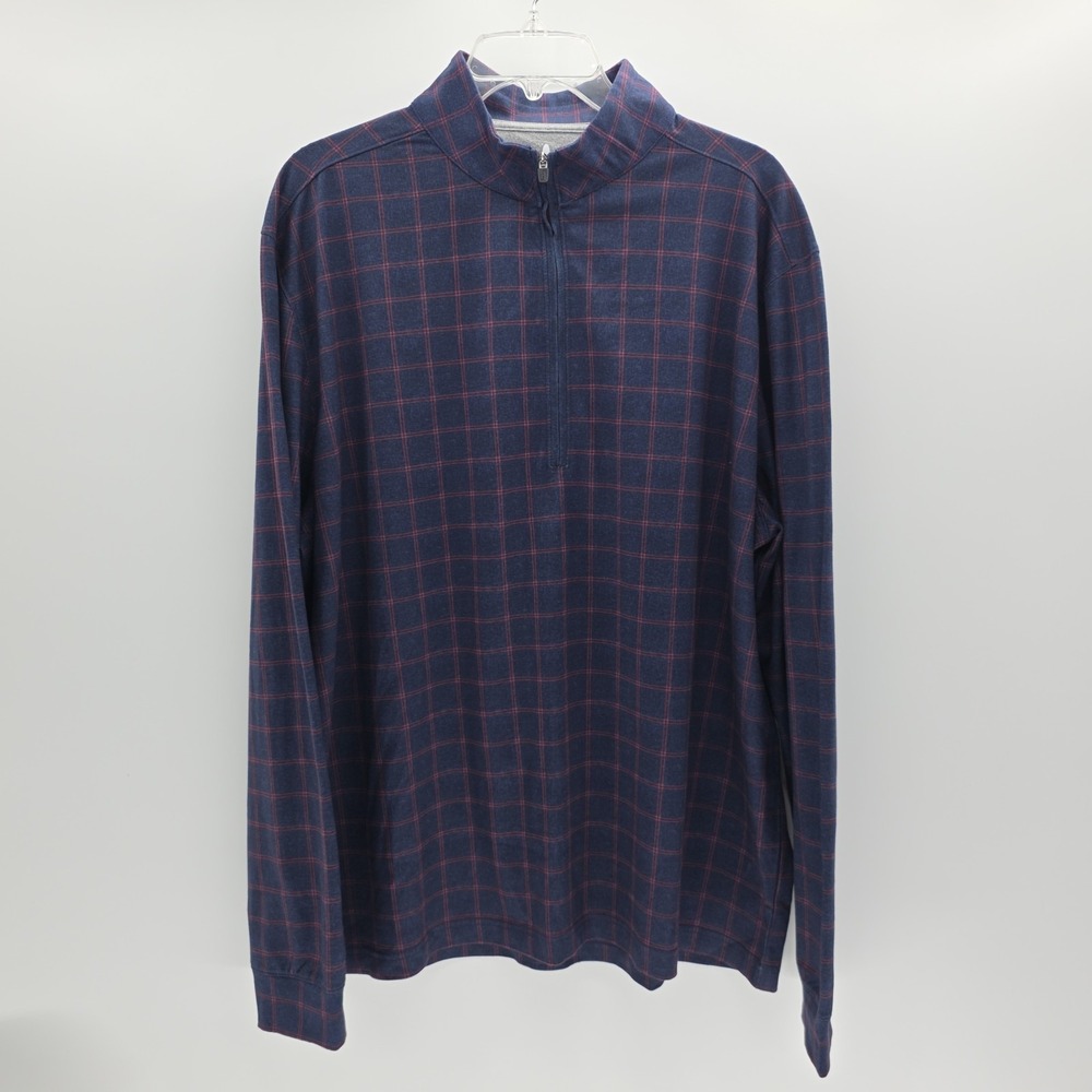 Johnnie O Mens XL Russ Quarter Zip Performance Pullover Blue Red Plaid Plaid